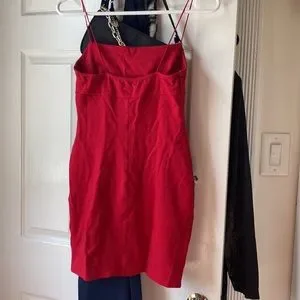 strapless open back dress Mew Mews Austyn Tassel Feather Mini Dress in Red
